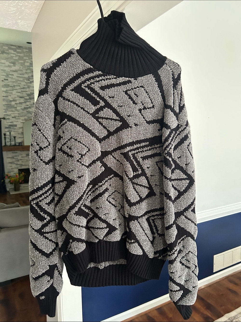 Forever 21 Black and Gray Geometric Turtleneck Sweater